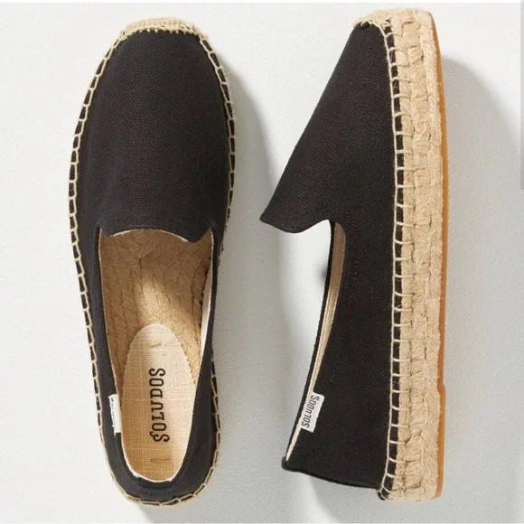 Like New! Soludos Platform Smoking Slippers Black canvas Espadrilles size 6.5 - Picture 2 of 14